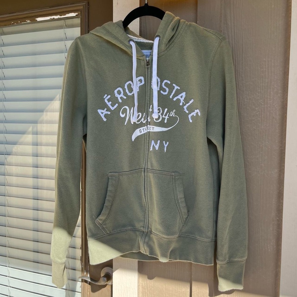 Aeropostale Sage Olive Green Fleece Zip Up Hoodie